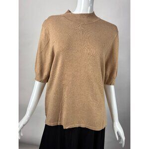 Coldwater Creek Womens XL Tan Mock Neck Short Sleeve Sweater 80% Viscose 20% Nyl